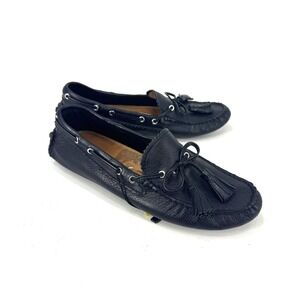 Coach Nadia Black Pebbled Leather Tassel Driver Loafers Womens Size 6.5 B Q8121